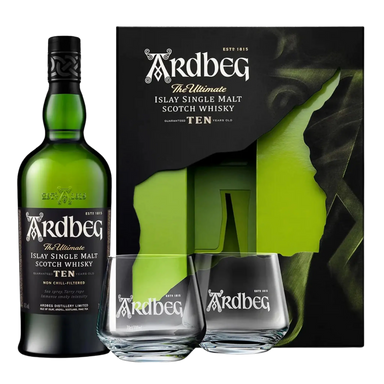 Ardbeg 10 Year Single Malt Scotch Whisky + 2 Glasses Gift Pack - Kent Street Cellars