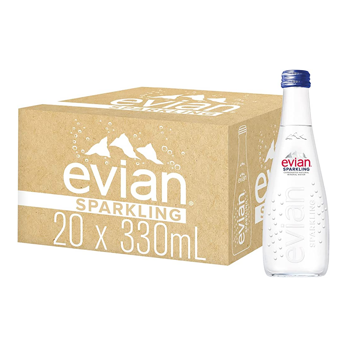 Evian Sparkling Mineral Water 330ml Glass Bottle (Case)