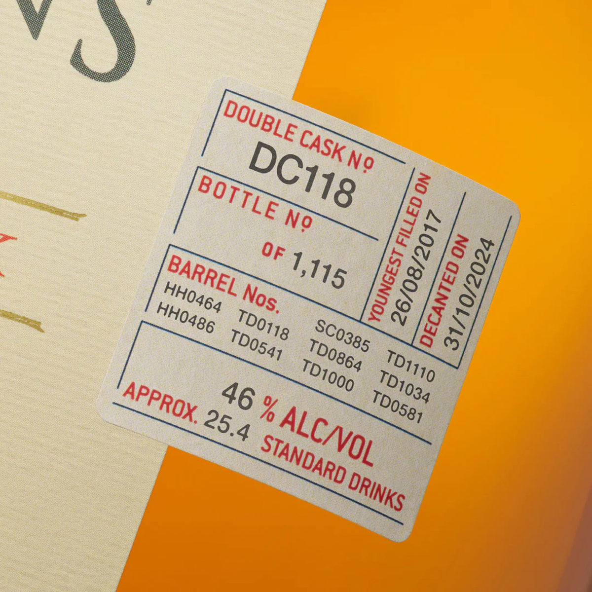 Sullivans Cove Rare Double Cask Tasmanian Single Malt Whisky 700ml (DC118)