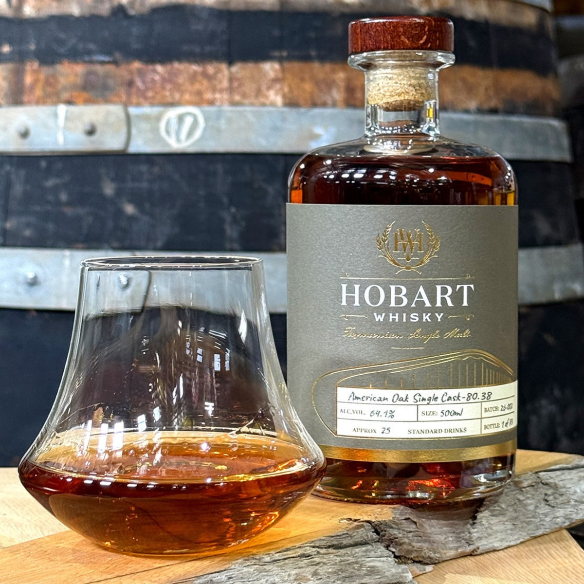 Hobart Whisky American Oak Single Cask #8038 Cask Strength Single Malt Whisky 500ml