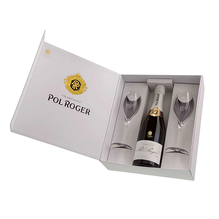 Pol Roger Reserve Brut NV Gift Pack + 2 Champagne Flutes