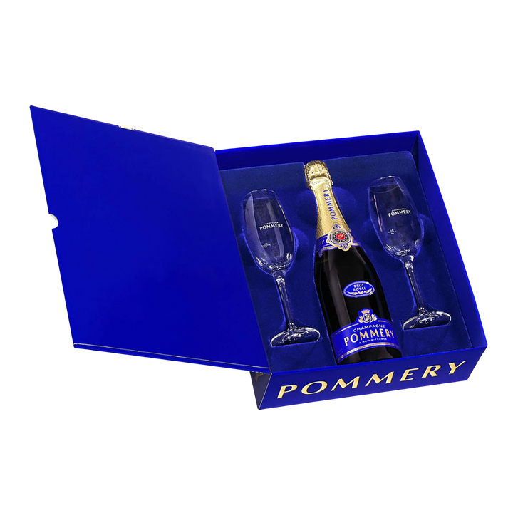 Pommery Brut Royal NV + 2 Champagne Glasses Set