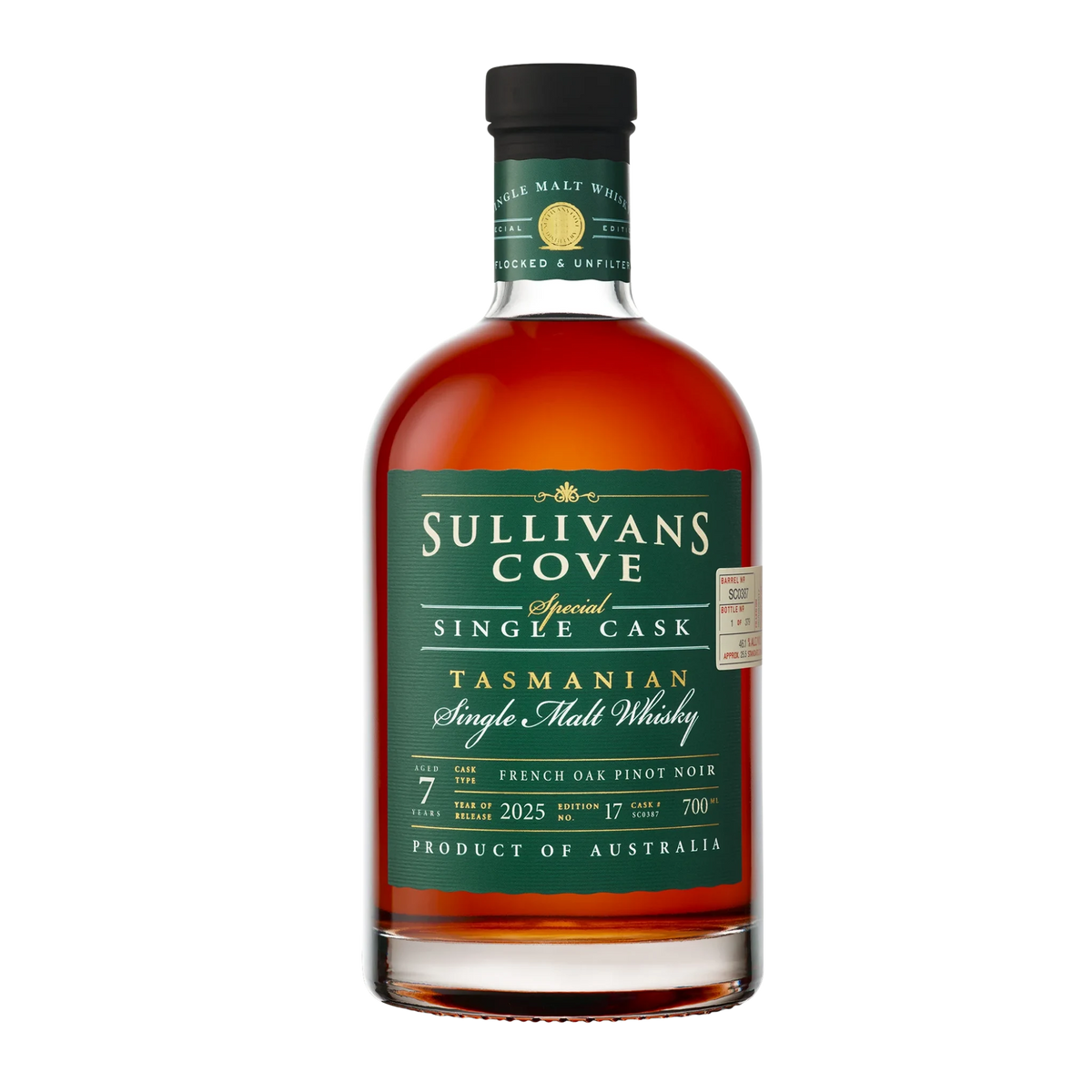 Sullivans Cove French Oak Ex-Pinot Noir Single Cask Single Malt Whisky 700ml (SC0387)