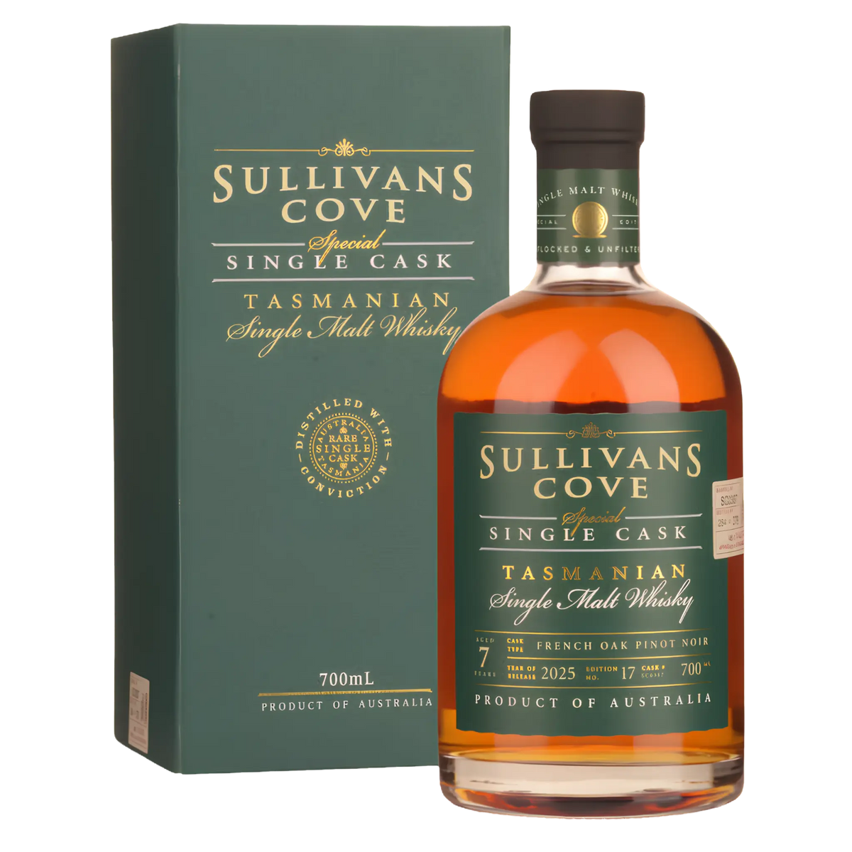 Sullivans Cove French Oak Ex-Pinot Noir Single Cask Single Malt Whisky 700ml (SC0387) - Kent Street Cellars