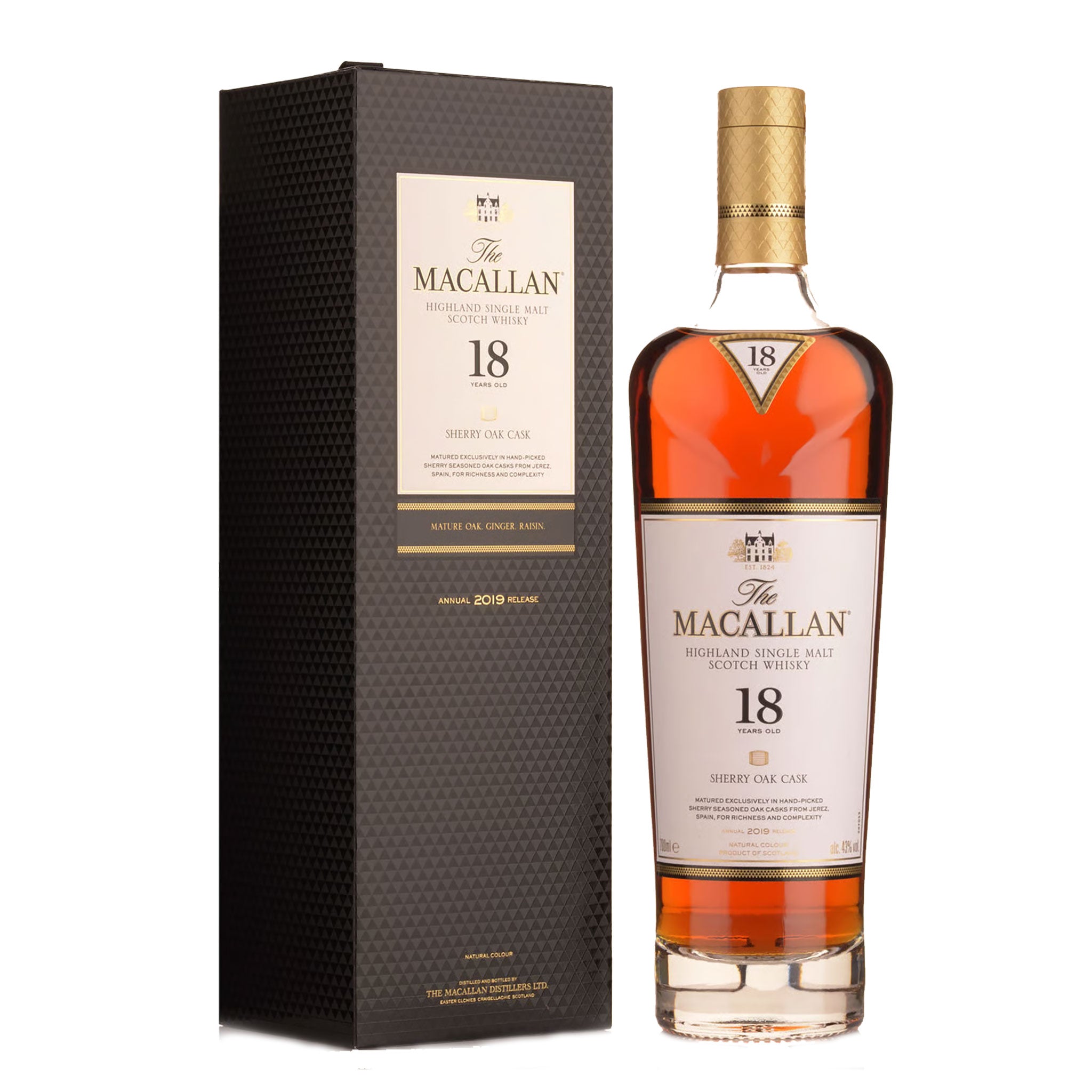 The Macallan Sherry Oak Cask 18 Years Old Single Malt Scotch Whisky 700ml (2019 Release)