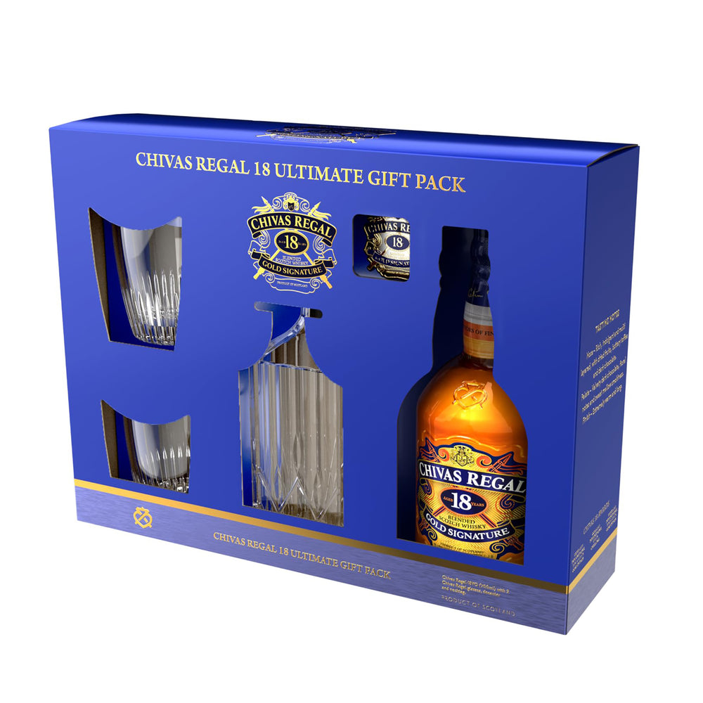 Chivas Regal 18 Year Old Blended Scotch Whisky Decanter & 2 Glasses Gift Pack 700ml - Kent Street Cellars