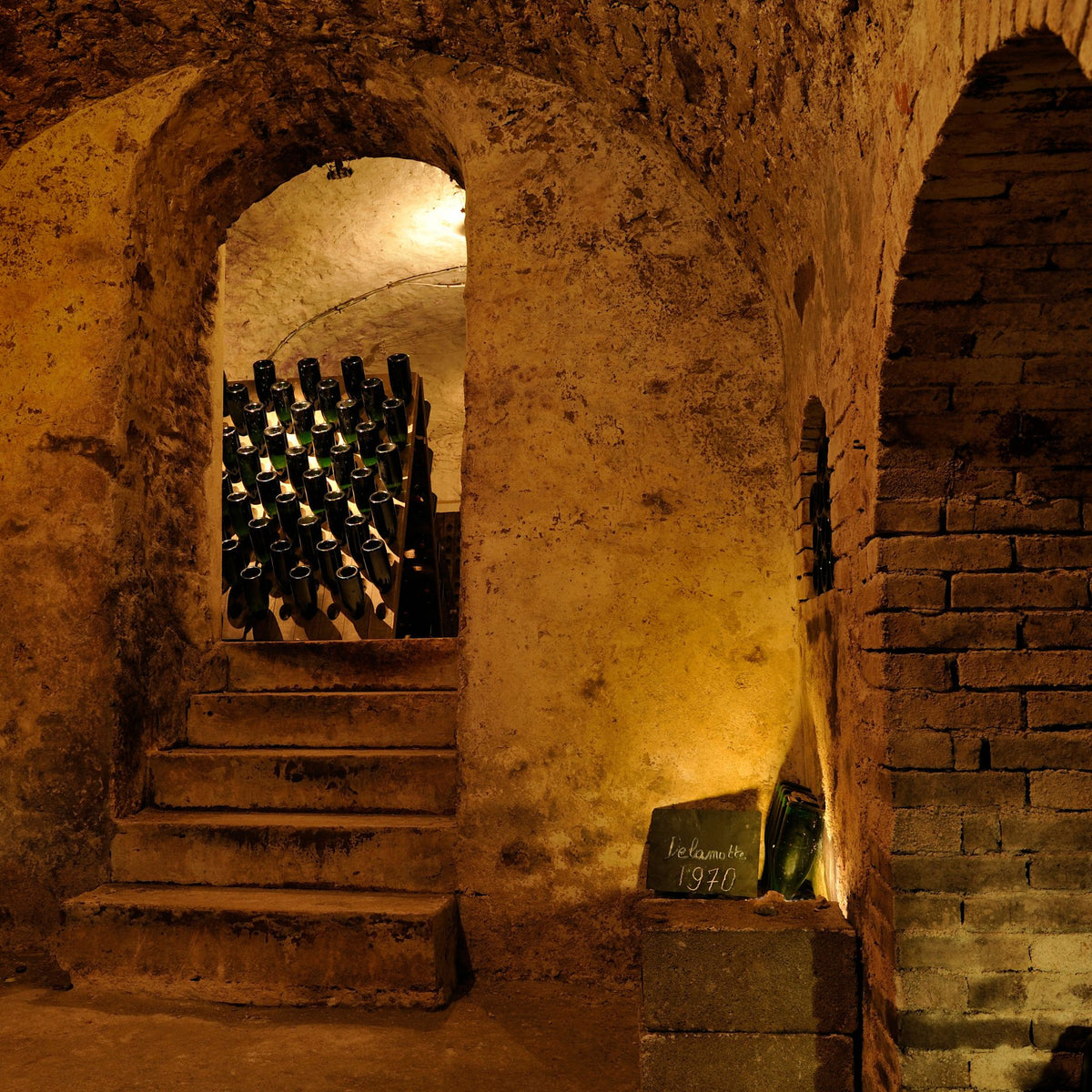 Champagne Delamotte Cellar, Riddling Shelves - Kent Street Cellars