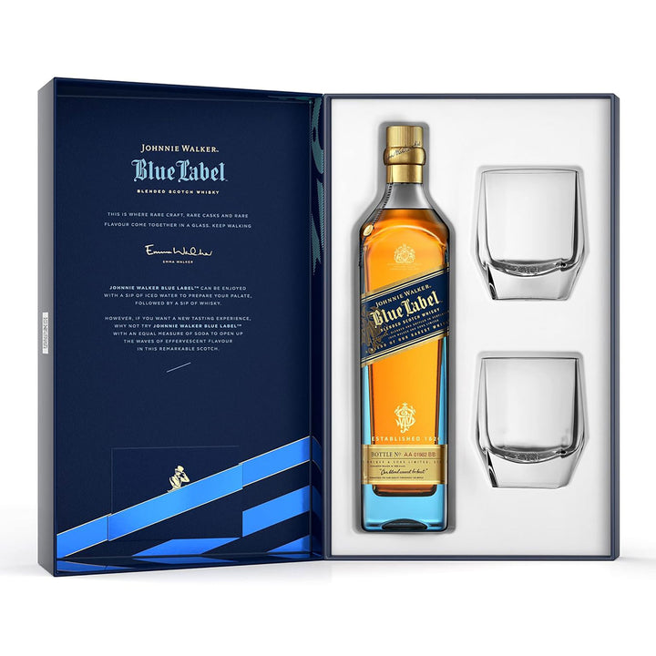 Johnnie Walker Blue Label Blended Scotch Whisky 700ml + 2 Glasses Gift Pack