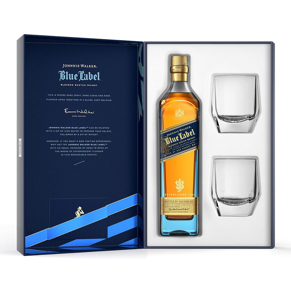Johnnie Walker Blue Label Blended Scotch Whisky 700ml + 2 Glasses - Kent Street Cellars