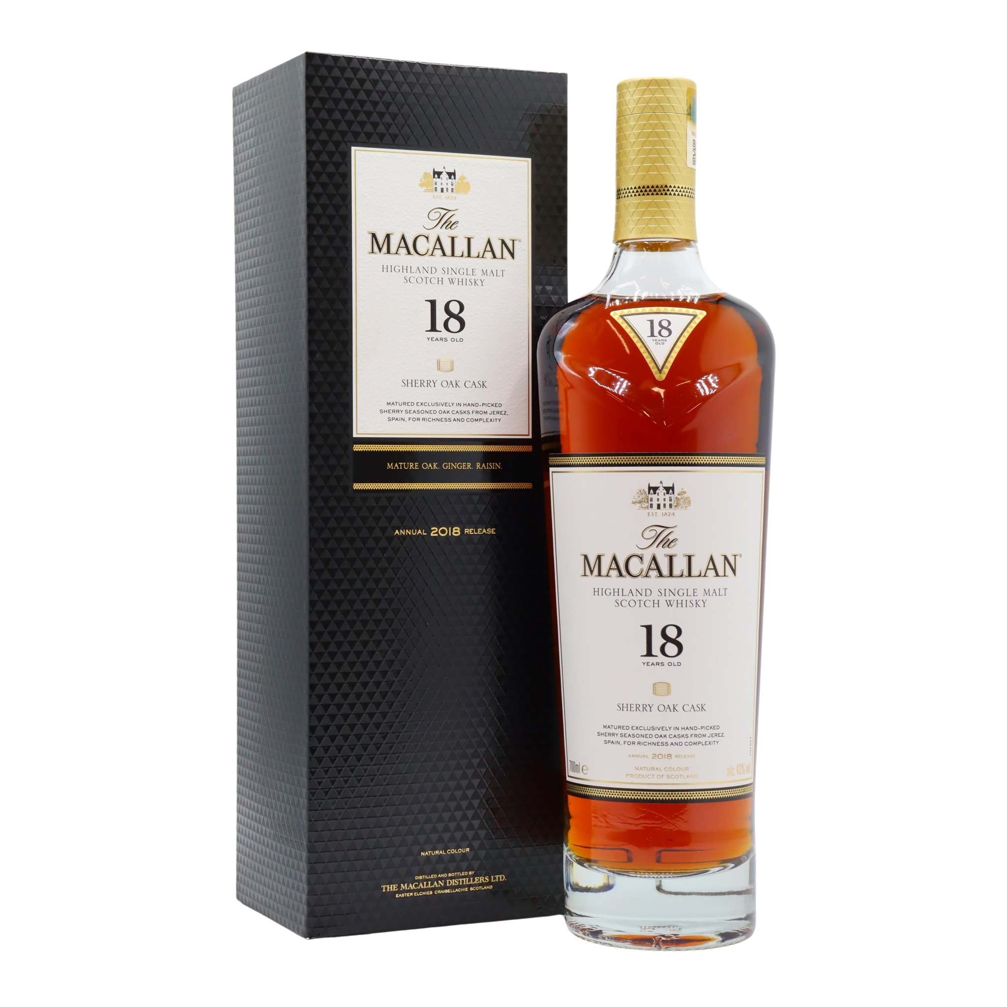 The Macallan Sherry Oak Cask 18 Years Old Single Malt Scotch Whisky 700ml (2018 Release)