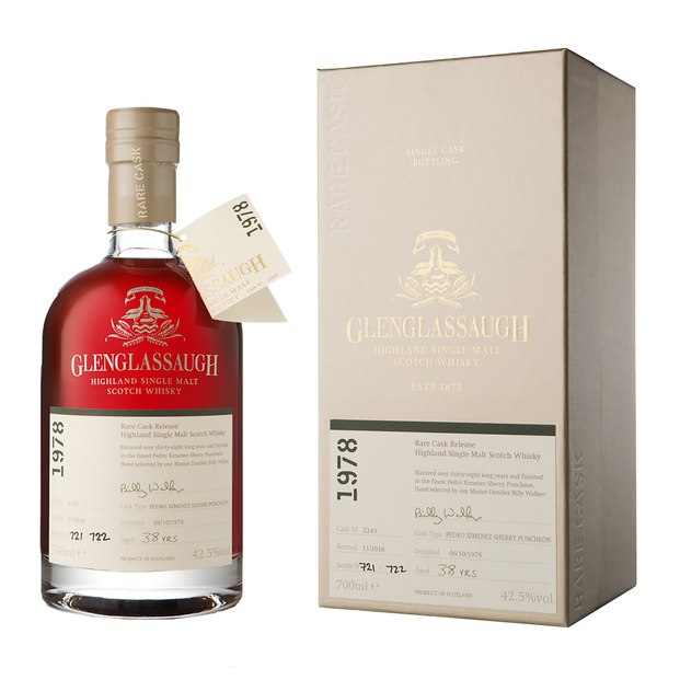 GlenGlassaugh 1978 Rare Cask #2343 Release Pedro Ximenez Sherry Puncheon 38  Year Old Single Malt Scotch Whisky 700ml