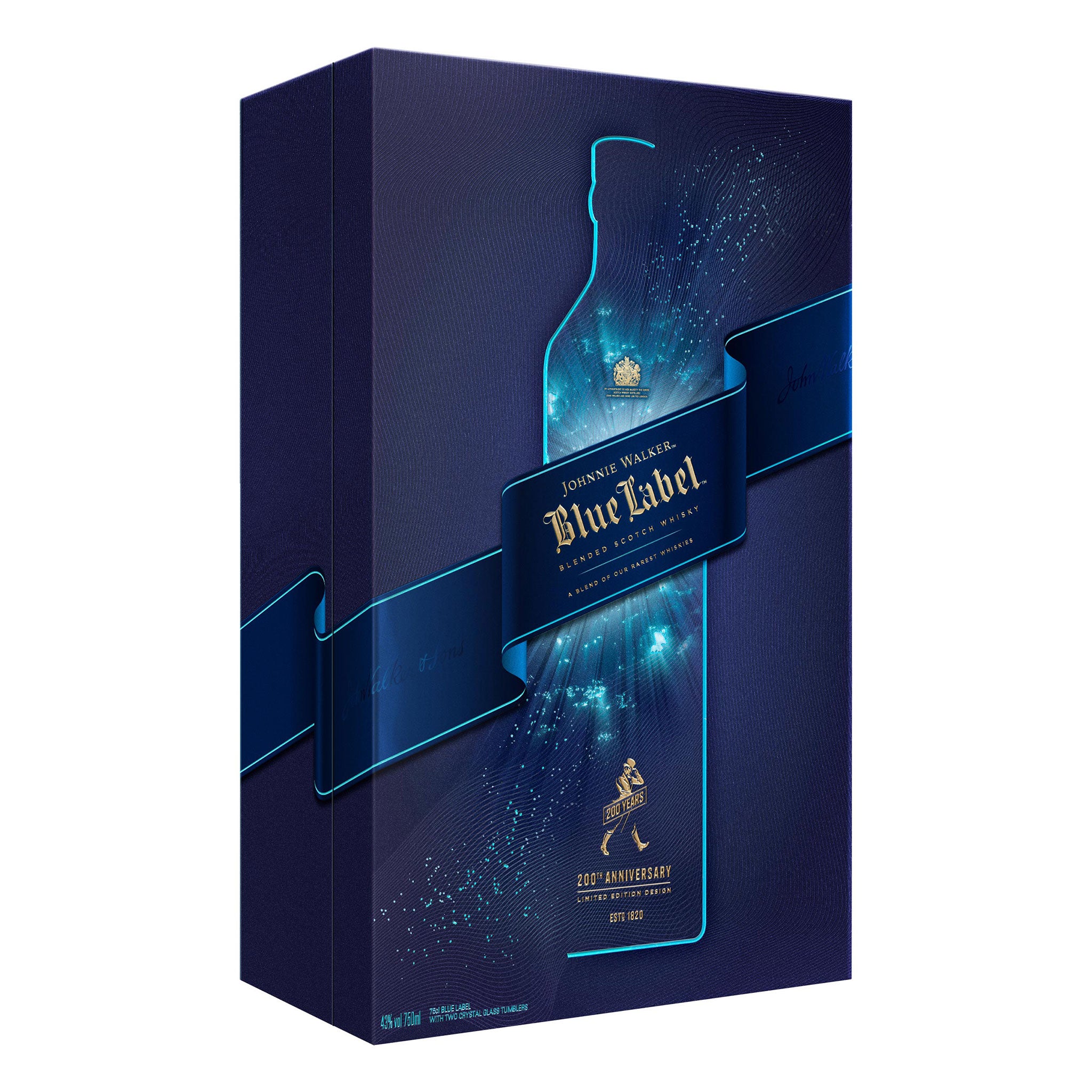 Johnnie Walker Blue Label Blended Scotch Whisky 700ml + 2 Glasses 200th Anniversary Limited Edition