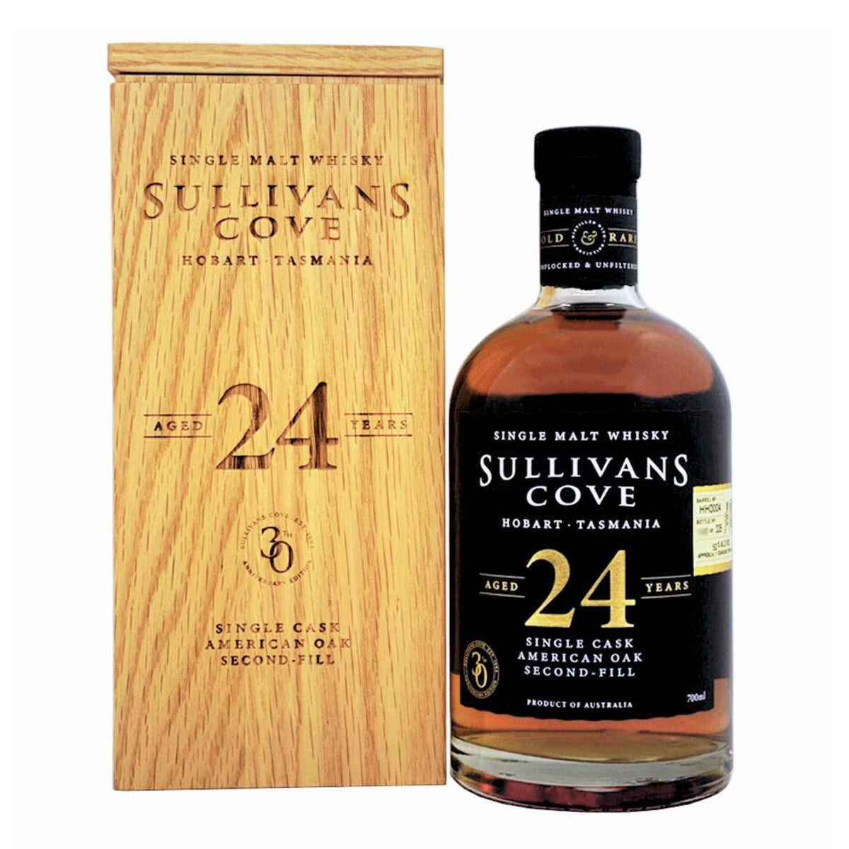 Sullivans Cove Old & Rare American Oak Second Fill Single Cask 24 Year Old Single Malt Whisky 700ml (HH0004) - Kent Street Cellars