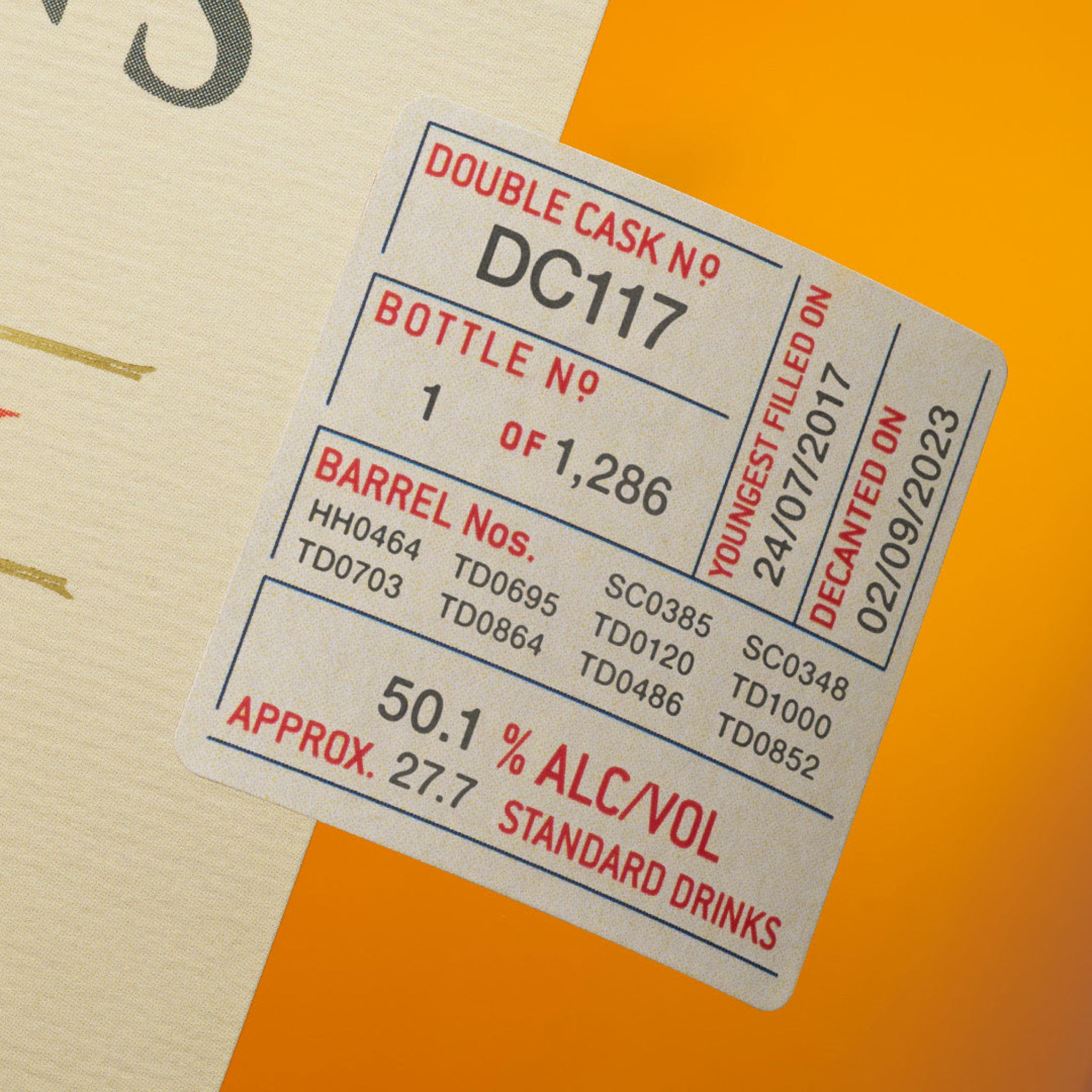 Sullivans Cove Rare Double Cask Tasmanian Single Malt Whisky 700ml (DC117)