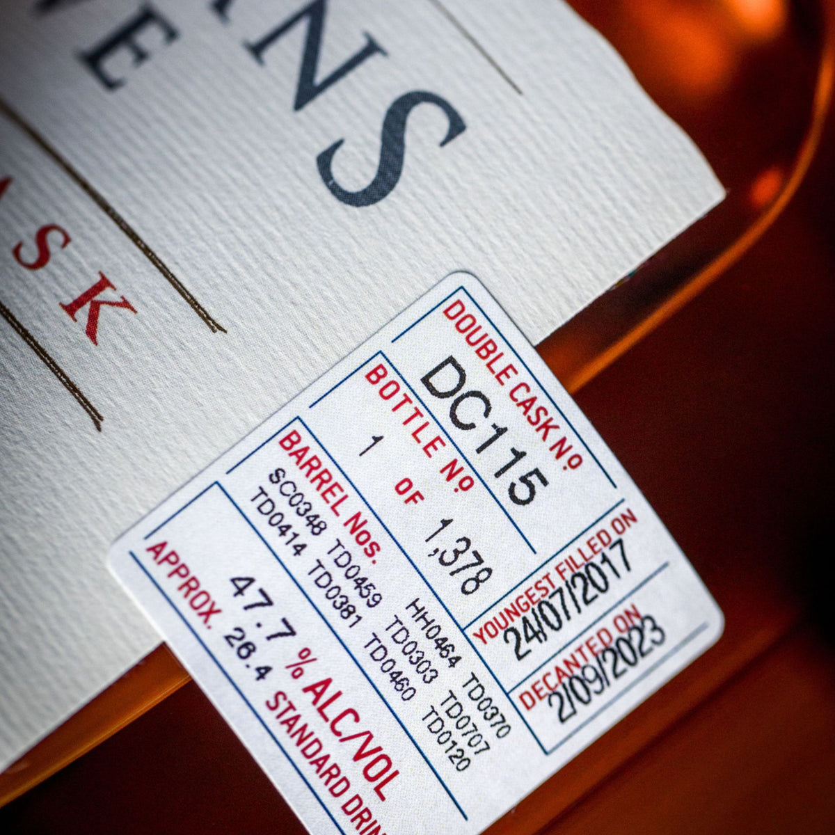 Sullivans Cove Rare Double Cask Tasmanian Single Malt Whisky 700ml (DC115) - Kent Street Cellars