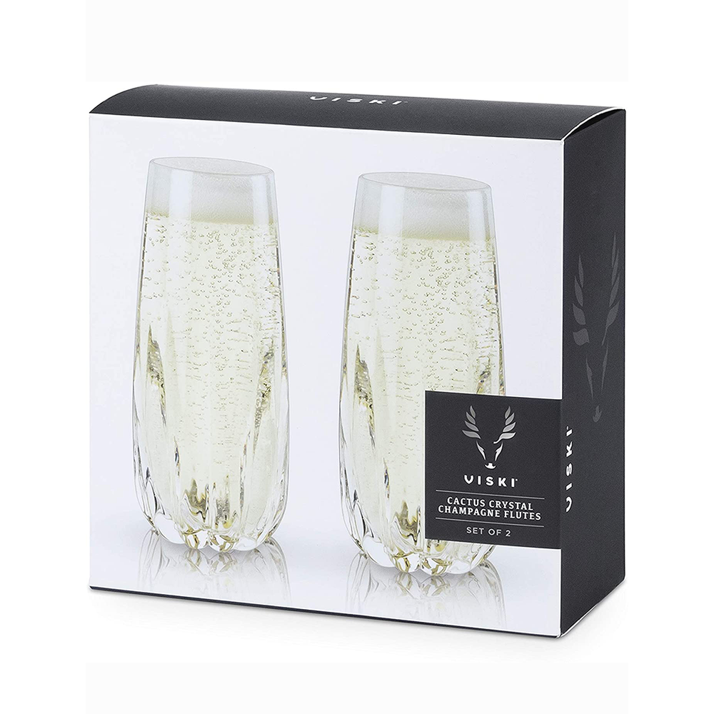 VISKI Crystal Cactus Champagne Flutes, Set of 2