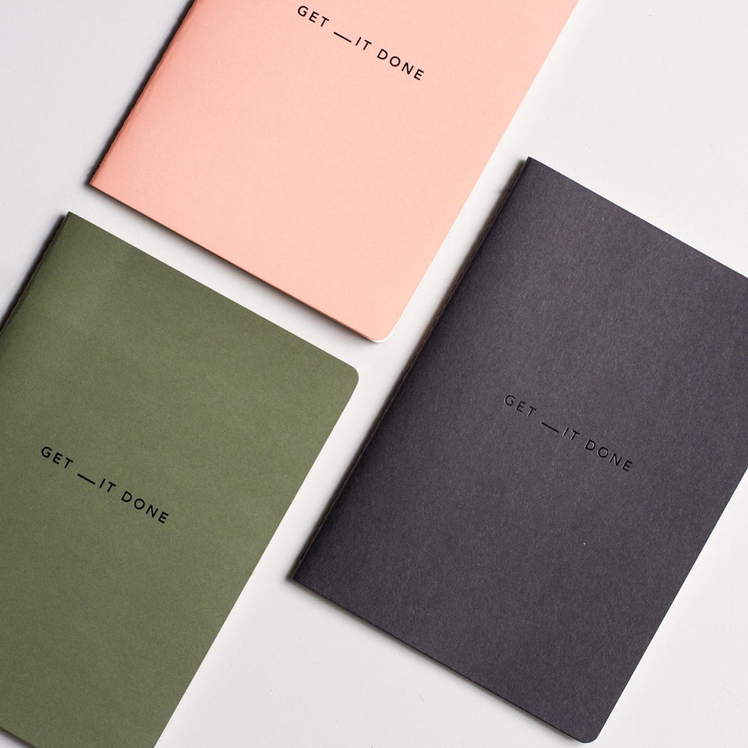 MiGoals Get _it Done Notebook, Black & Black Foil, A6