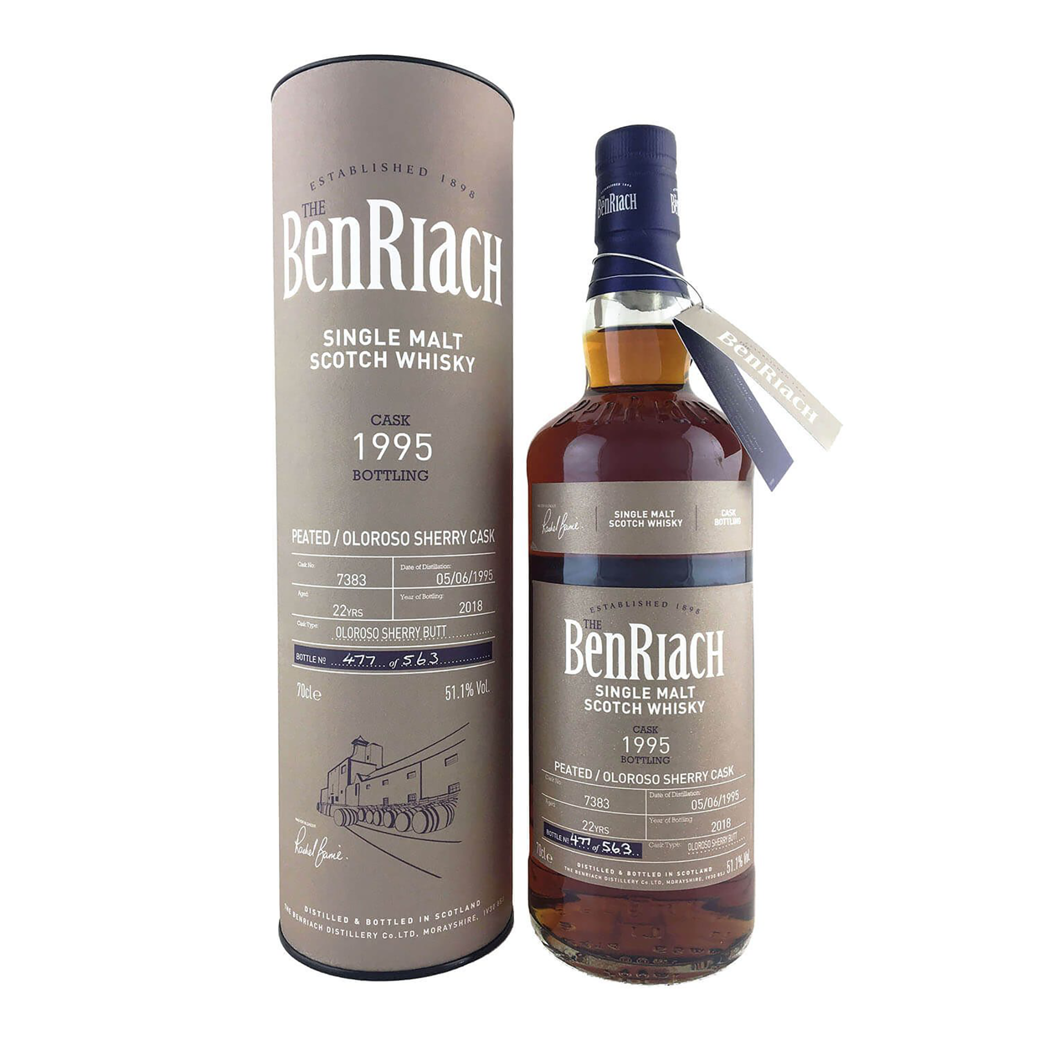 Benriach 1995 Single Cask #7383 Peated/Oloroso Cask 22 Year Old Single Malt Scotch Whisky 700ml