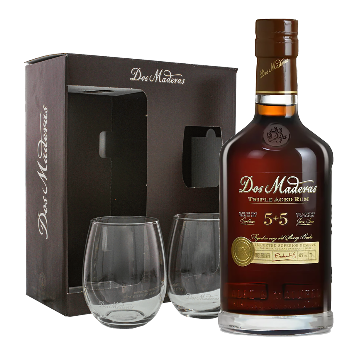 Dos Maderas 5+5 Year Old PX Rum 700ml + 2 Glasses Set - Kent Street Cellars