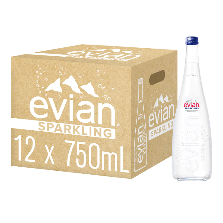 Evian Sparkling Mineral Water 750ml Glass Bottle (Case)
