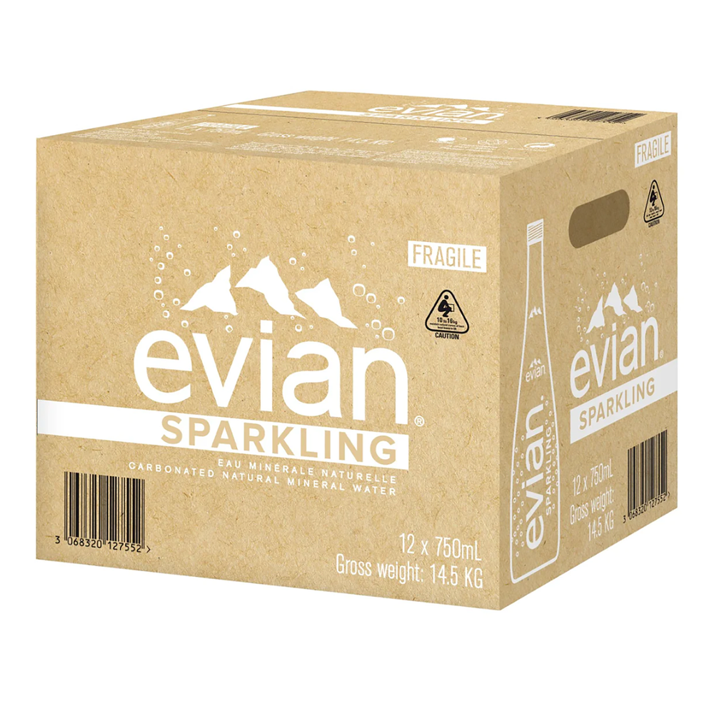 Evian Sparkling Mineral Water 750ml Glass Bottle (Case) - Kent Street Cellars