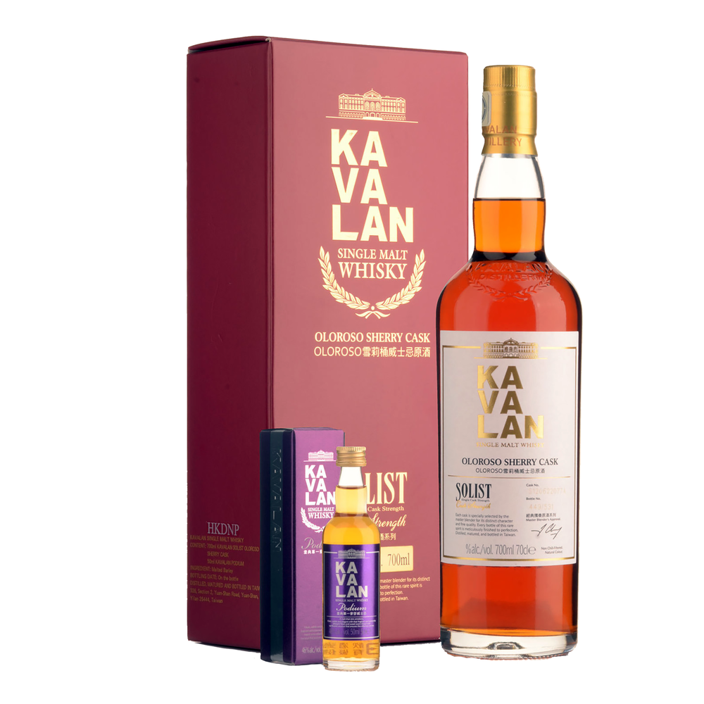 Kavalan Solist Oloroso Sherry Cask Strength Single Malt Taiwanese Whisky 700ml + Kavalan Podium 50ml - Kent Street Cellars