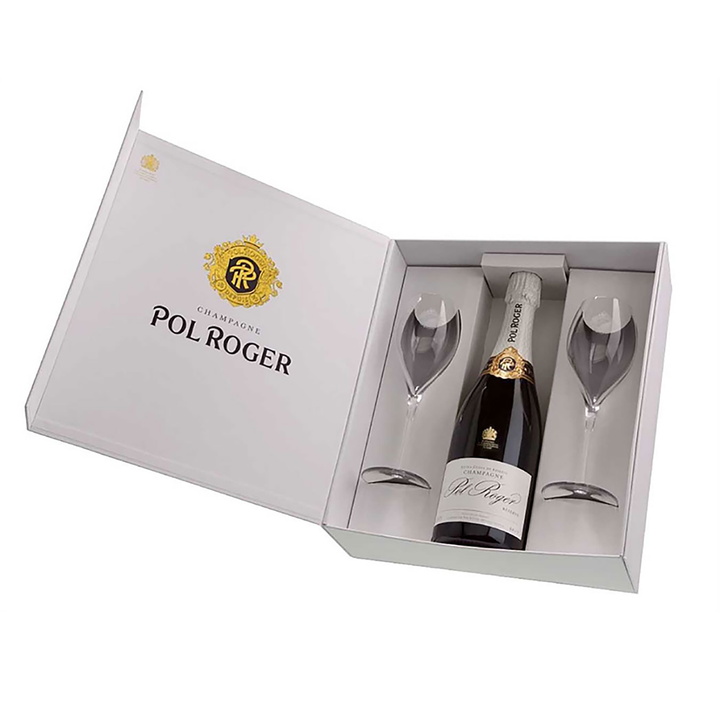 Pol Roger Reserve Brut NV Gift Pack + 2 Champagne Flutes