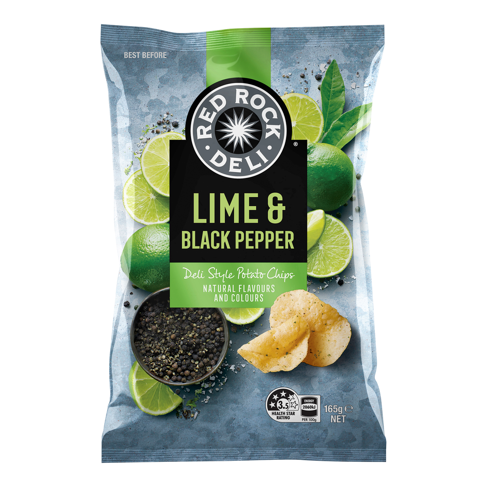 Red Rock Deli Lime & Black Pepper Potato Chips 165g - Kent Street Cellars